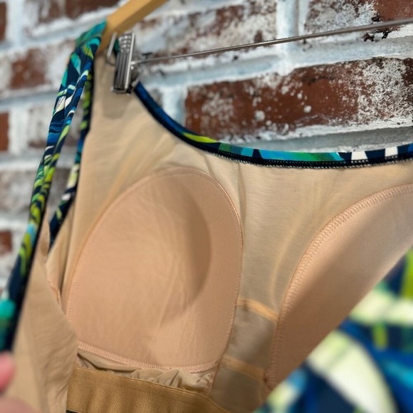 Swimsuits for all Side-Tie Adjustable Tankini Top Blue Green Tropical Pattern 24 - Picture 15 of 16